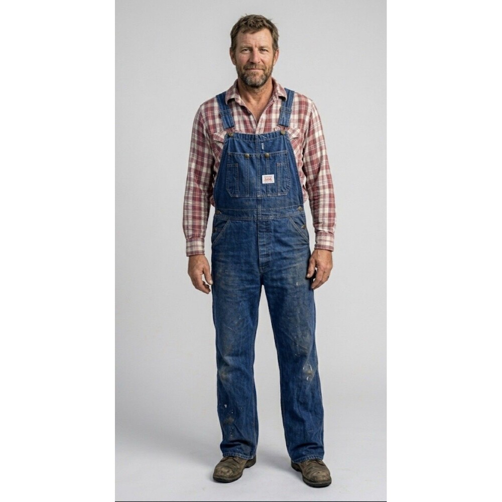 Men's Round House Denim Carpenter Farm Made In USA Bib Overalls Size 32x32